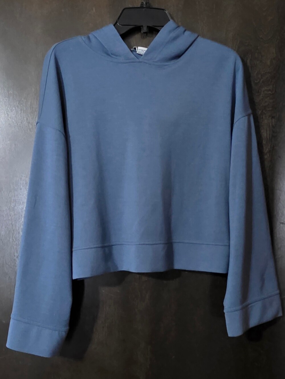 Cropped Slate Blue Hoodie for Women - Lightweight Pullover No Pocket Size L